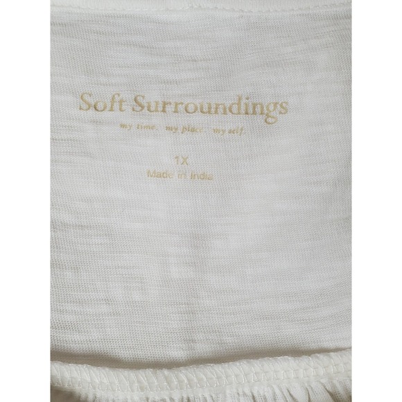 Soft Surroundings Embroidered Beaded Hooded Tunic Top 1X Cotton White 3/4 Sleeve - Picture 4 of 9